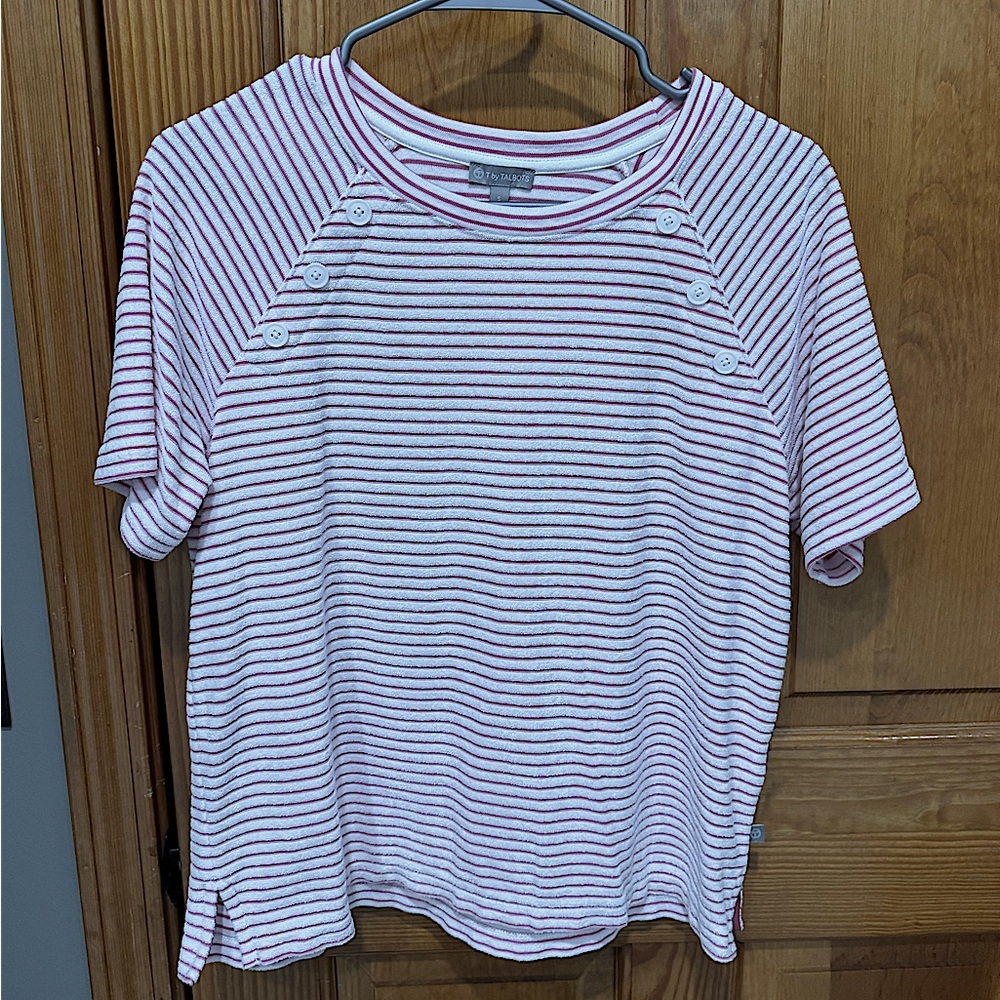 Talbots pink & white striped top- size small